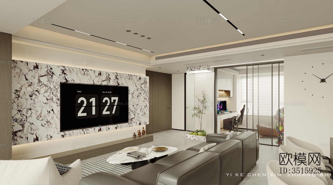 现代平层效果图下载（渲染图5）