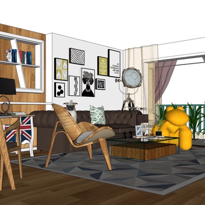 北欧客厅餐厅su模型