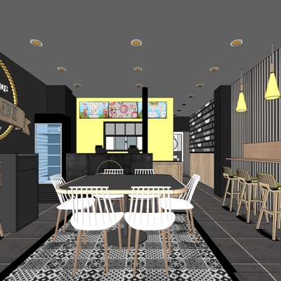  北欧奶茶店su模型 