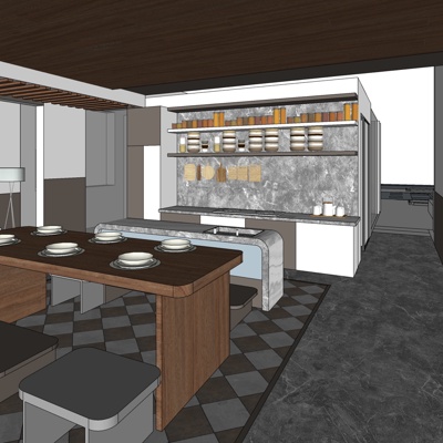  新中式餐厅su模型 