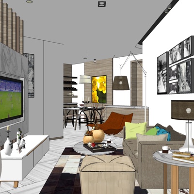 北欧客厅su模型