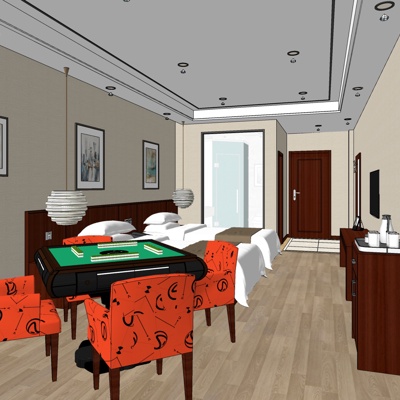  现代酒店双人套房su模型 