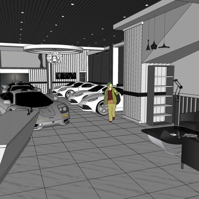  现代汽车展厅su模型 