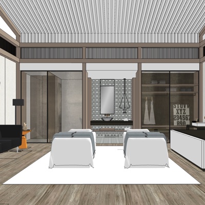  新中式SPA护理房su模型 