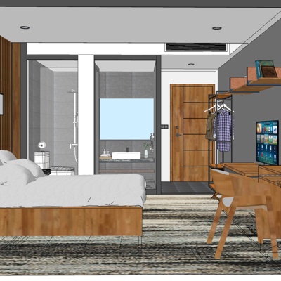  北欧酒店双人套房su模型 