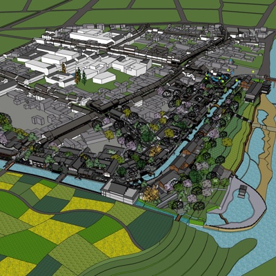  新中式民俗商业街su模型 