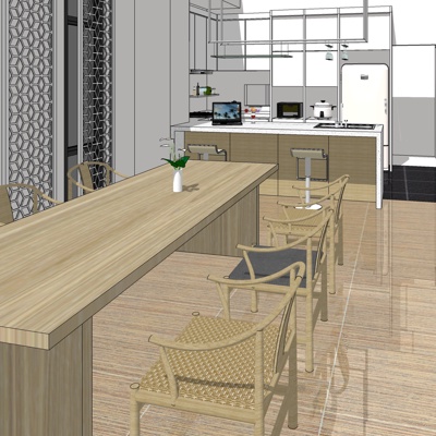  新中式餐厅su模型 