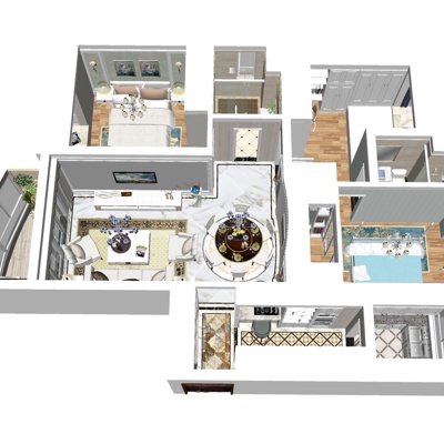  现代公寓整装su模型 