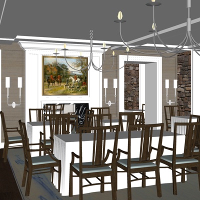  现代中餐厅su模型 