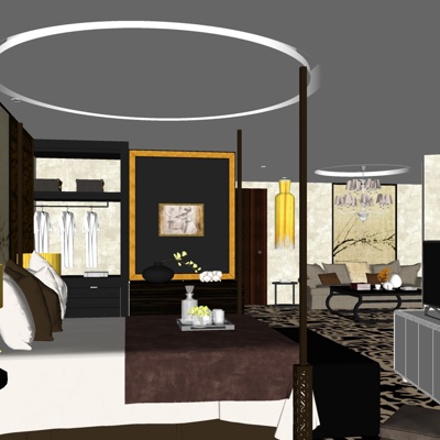  现代酒店套房su模型 