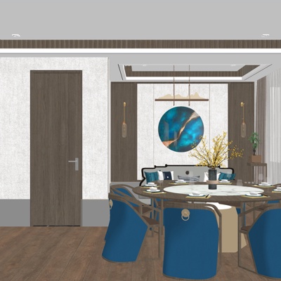  新中式包房su模型 