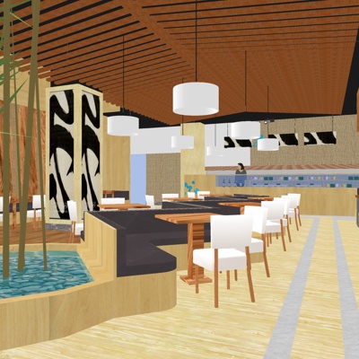  现代快餐店su模型 