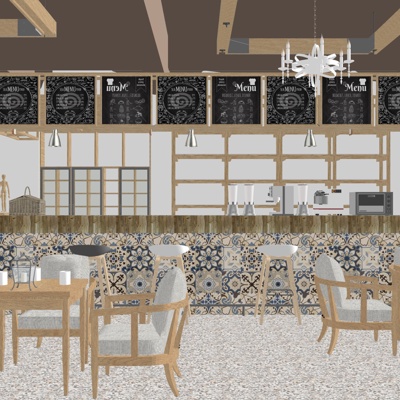  北欧奶茶店su模型 