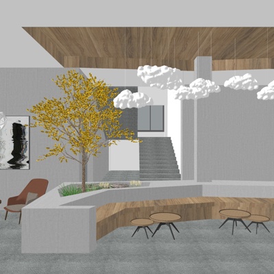  现代休息区su模型 