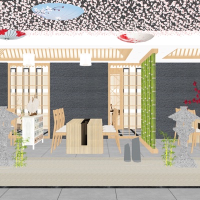  中式中餐厅su模型 