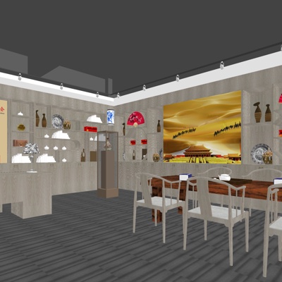  新中式古玩店su模型 