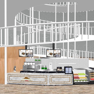  现代甜品店奶茶店su模型 