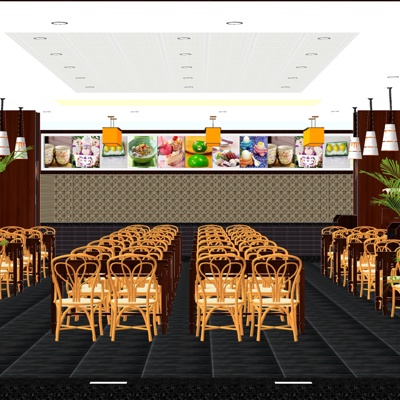  新中式快餐店su模型 