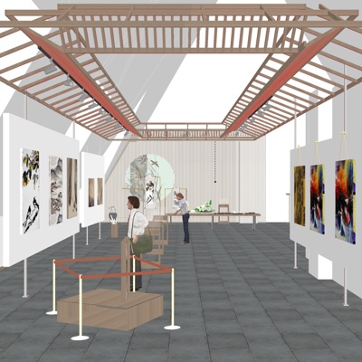  新中式展会展厅su模型 