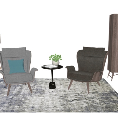  北欧布艺高背休闲沙发su模型 