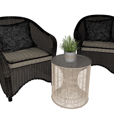  北欧藤编休闲沙发su模型 