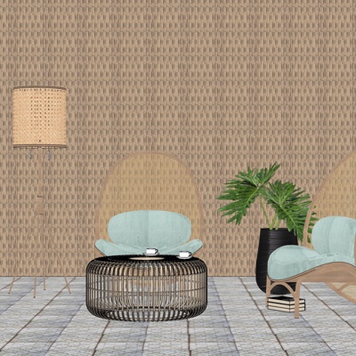  北欧藤编休闲沙发su模型 