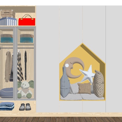  北欧儿童衣柜su模型 