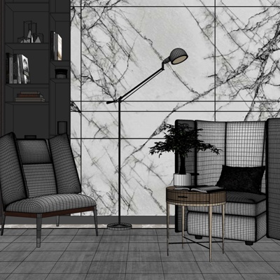  现代布艺高背休闲沙发su模型 