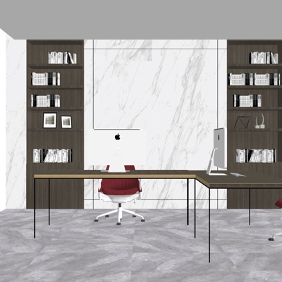  现代班台桌su模型 