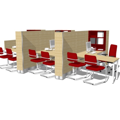  现代卡位办公桌椅su模型 