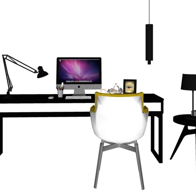  现代班台桌su模型 