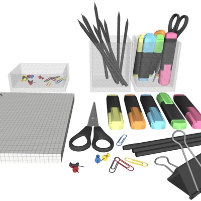  现代办公文具su模型 