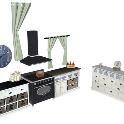  美式实木橱柜su模型 