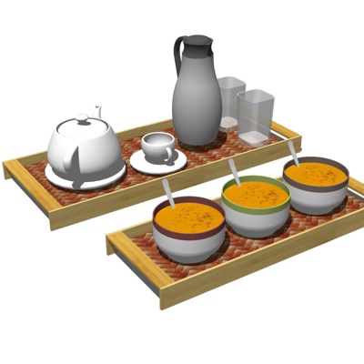  现代餐具茶杯茶壶su模型 