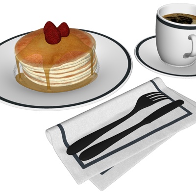  现代奶油蛋糕咖啡su模型 