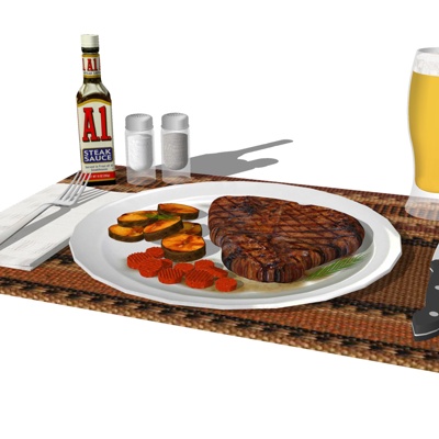  现代牛排su模型 