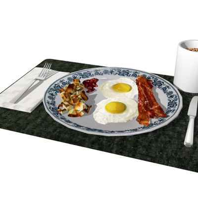  现代早餐食物su模型 