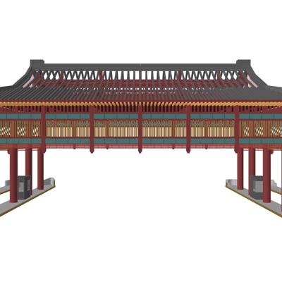  中式长廊su模型 