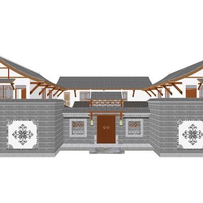  中式古建民房su模型 