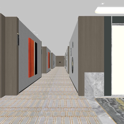  现代电梯走廊su模型 