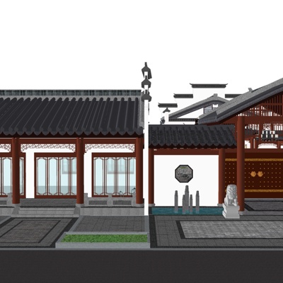  中式古建民俗su模型 