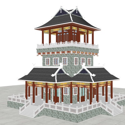  中式古建塔楼su模型 