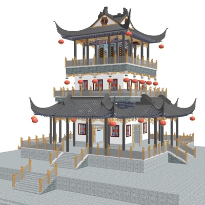  中式古建塔楼su模型 