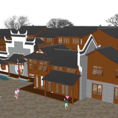  中式古建民俗su模型 