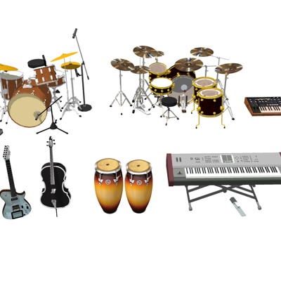  现代钢琴吉他乐器su模型 