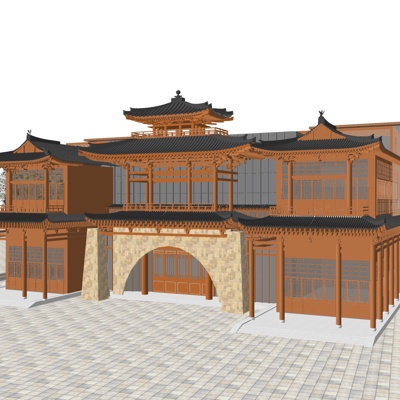  中式古建塔楼su模型 