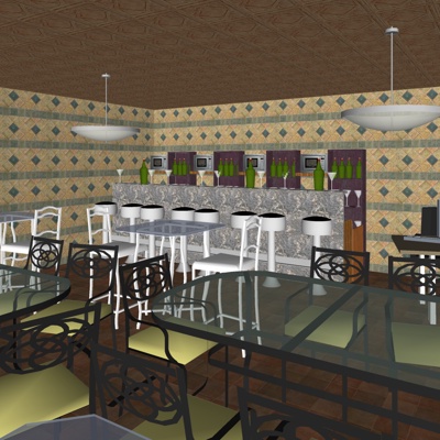  现代快餐店su模型 