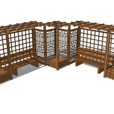  中式实木户外座椅su模型 