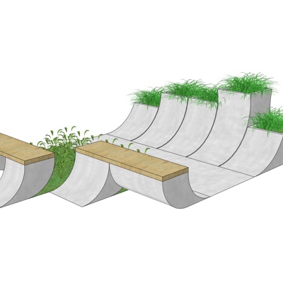  现代花坛座椅su模型 