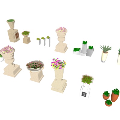  现代盆栽花钵su模型 